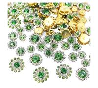 Silver Buttons 100PCS Flower Sew On Rhinestones Shiny Crystals Trim Glass Stones Beads Button Crafts Sewing for Clothes Decoration(Peridot,100PCS_10MM)