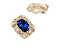 Silver Buttons 4pcs 24 * 20mm Luxury Oval Rhinestone Buttons of Clothing Gold Large Pearl Beaded Vintage Shinning Fashion Decor Shank Button Sewing(Blue)