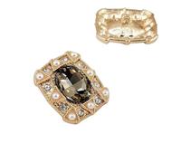 Silver Buttons 4pcs 24 * 20mm Luxury Oval Rhinestone Buttons of Clothing Gold Large Pearl Beaded Vintage Shinning Fashion Decor Shank Button Sewing(Grey)