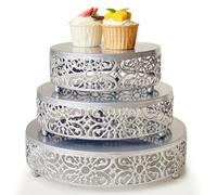 Silver Cake Stand, 3Pcs Round Metal Cake Stand Set, Dessert Cupcake Pastry Candy Display Plate 8" 10" 12" for Wedding, Event, Birthday Party (Silver Cake Stands / 3 Pcs)