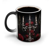 Silver Candelabra & Blood Rose Color Changing Mug Heat Sensitive Ceramic Coffee Cups Novelty Heat Activated Cup 12 Oz Magic Mug for Office Home Use, Unique Gift Idea for Coffee Tea Drinkers