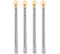 Silver Candles, 10'' Silver Taper Candles, Set of 4 Spiral Twisted Dinner Candle, Non-Drip 7 Hour Burn Time Unscented Decorative Candle Sticks for Valentine's Day Christmas Birthday Party Home Decor