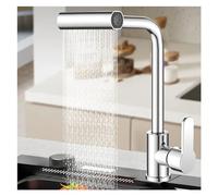 Silver Cascade Kitchen & Bathroom Faucet: 360° Swivel Mixer 4 Spray Modes Rain Shower Hot & Cold Water Tap Easy Install Design (Hose 3 8)