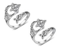 Silver Celtic Knot Ring, Open Middle Finger Knuckle Thumb Rings for Women, Delicate Openwork Statement Band for Stacking, Fashion Finger Jewelry for Daily Party Wedding Gift (2PC)