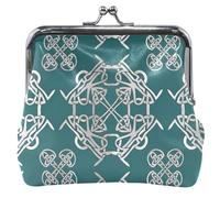 Silver Celtic Knots Swirls Dark Teal Coin Purse Holder Women Leather Kiss Lock Buckle Coin Card Change Wallet, Silver Celtic Knots Swirls Dark Teal, Classic