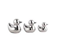 Silver Ceramic Duck Figurines, Home Decor Animal Sculptures, Handmade Artware Decor, Mini Set of 3
