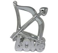 Silver Ceramic Love Bow & Arrow Ornament - Elegant Valentine’s, Wedding Shiny Home Décor Sculpture - 30x15x10cm