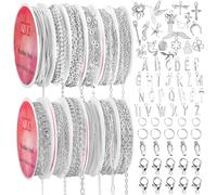 Silver Chain for Jewelry Making, 88 Feet 12 Rolls Jewelry Chains with Silver Letter Charms for Women DIY Necklace Bracelet Making Supplies with Jump Rings, Lobster Clasps, Connectors