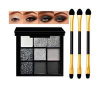 Silver Charcoal 9-Color Eyeshadow Palette with Mirror - Shimmer & Matte Waterproof Makeup Set for Bold Dark Looks - Includes 3 Gold Dual-Ended Brushes for Gothic Smokey Eye (Silver Charcoal)
