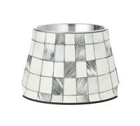 Silver Checked Hand-Drawn Sketch Pets Food Bowls Elevated Stainless Steel Pets Bowl Stand for Medium Dogs Whisker Relief