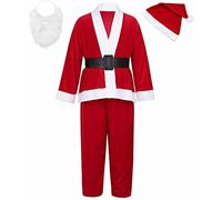 Silver® Childs Deluxe 5 Piece Santa Claus Christmas Fancy Dress Costume ~ Boys Girls Santa Hat, Beard, Jacket, Trouser & Belt - Xmas Father Christmas Kids Santa Suit (10-12 Year)