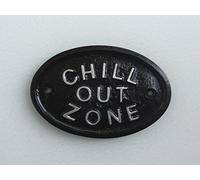 SILVER "Chill Out Zone" Wall Plaque in Black With Raised Silver Lettering