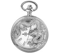 Silver Chinese Characteristic Dragon Shaped Pocket Watch Men's Necklace Timing Pendant Women's Gift Clock (Color : Silver)