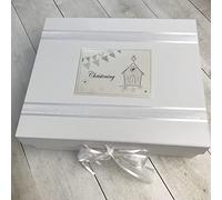 Silver Christening Church & Bunting - A4 Keepsake Box - by WHITE COTTON CARDS (CCHN2X)
