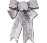 Silver Christmas Bows Outdoor Decorations Large Glitter Christmas Tree Topper Bow with Glitter Silver Edge for Xmas Home Front Door Decor Indoor Outdoor Decoration Supplies