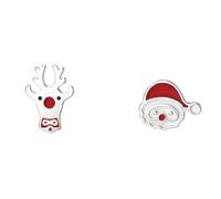 Silver Christmas Earrings Women,Silver Needle Santa Claus Christmas Elk Asymmetric Earrings, Girl Heart Fairy Tale Cute Earrings, Christmas Themed Jewelry, Jewelry Gifts