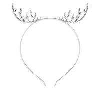 Silver Christmas Reindeer Antler Headband with Crystal Rhinestones & Deer Ears, Exquisite Metal Girls Holiday Hair Accessory for Xmas & New Year Parties