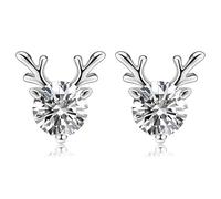 Silver Christmas Stud Earrings for Women,Silver Elk Deer Cubic Zirconia Stud Earrings, Hypoallergenic Sparkling CZ Small Xmas Reindeer Earrings Jewellery Christmas Gifts for Women Girls, with Gift Box