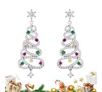Silver Christmas Tree Earrings - Festive Tree Drop Earrings | Holiday Jewelry Stocking Stuffers | For Ladies Parties Celebrations Events Wedding Evening - Elegant Seasonal Accessory Gift