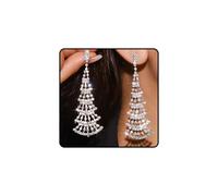 Silver Christmas Tree Earrings for Women Sparkly Rhinestone Christmas Tree Dangle Earrings Glitter Silver Xmas Holiday Festival Ear-rings Xmas Gifts Stocking Stuffers for Her, Zinc, No Gemstone