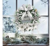 (Silver) Christmas Wreath 30cm Artificial Front Door Wreath Hanging Garland with Flowers and Bowknot