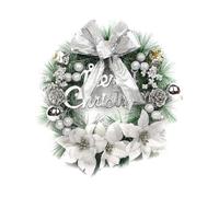 (Silver) Christmas Wreaths for Front Door, 30 cm Christmas Door Wreath Winter Artificial Christmas Garland Decoration with Bow Flowers For Christmas Decoration