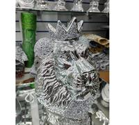 Silver Chrome Crushed Diamond Lion King Face Crystal Ornament Statue