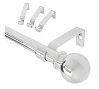 Silver Chrome Curtain Poles, Adjustable Curtain Pole for Eyelet Curtains 80 to 224 cm, Metal Curtain Rod for Bedroom with Brackets, 16mm Diameter 7ft Thin Curtain Pole