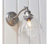 Silver chrome Industrial switched Wall Light - Brushed with Glass Shade Hansen