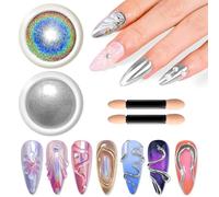 Silver Chrome Nail Powder BISHENGYF: Magic Mirror Effect Holographic Nail Chrome Powders for Nails Glitter Powder, 2 Metallic Nails Pigment Powder for Gel Nail Art DIY Decoration Paillettes Aurora Set