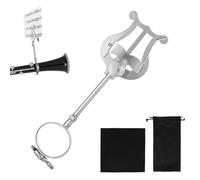 Silver Clarinet Lyre with Storage Bag and Wipes, Sheet Music Holder for Marching Band, 6.3in Music Instrument Accessory for Flip Folder, Marching Band, Trumpet Lyre