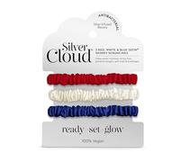 SILVER CLOUD BACK TO SCHOOL Satin+ Skinny Scrunchies, Silver Ion Infused, No Damage, Skinny, 3 Pack, for All Hair Types, Women
