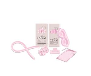 SILVER CLOUD Contour Sleep Mask & Heatless Curler Set, Satin, Silver Ion Protection, with Travel Pouch, for Lash Protection and Overnight Curls