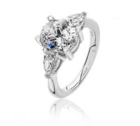 Silver & Co 3-Stone Cubic Zirconia Ring Set Pear-Cut Stones - Size Q - Sterling Silver / Rhodium Plated