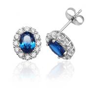 Silver & Co Blue & White Oval Cluster Cubic Zirconia Stud - Sterling Silver / Rhodium Plated