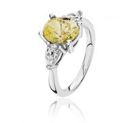 Silver & Co Claw 3 Stone Cubic Zirconia Oval Pears Ring - Size L - Sterling Silver / Rhodium Plated