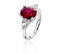 Silver & Co Claw Ring with Red Oval & Pear Stones SRG0099RU - - Size R - Sterling Silver / Rhodium Plated
