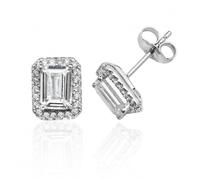 Silver & Co Claw Set Halo Cut CZ Stud Earrings SEG0027CZ - - Sterling Silver / Rhodium Plated
