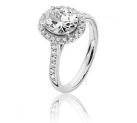 Silver & Co Claw Set Oval Shape Halo Style Cubic Zirconia Ring - Size M - Sterling Silver / Rhodium Plated