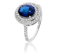 Silver & Co Cubic Zirconia Double Halo Blue White Oval Cubic - Size J - Sterling Silver / Rhodium Plated