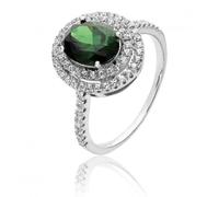 Silver & Co Cubic Zirconia Double Halo Green White Oval Cubic - Size J - Sterling Silver / Rhodium Plated