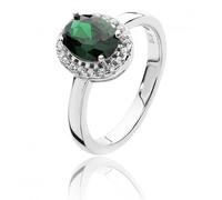 Silver & Co Cubic Zirconia Halo Green White Oval Cubic Zirconia - Size K - Sterling Silver / Rhodium Plated