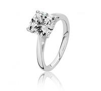 Silver & Co Cushion Cubic Zirconia Ring with 4 Claw Setting - Size J - Sterling Silver / Rhodium Plated