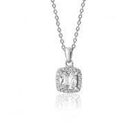 Silver & Co Cushion-Cut CZ Halo Pendant Necklace SPG0013CZ - - Sterling Silver / Rhodium Plated