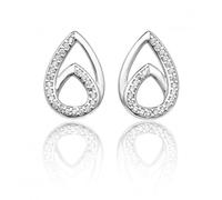 Silver & Co Double Pear Shape Plain Cubic Zirconia Stud Earrings - Sterling Silver / Rhodium Plated