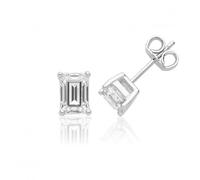 Silver & Co Emerald Cut Silver Earrings SEG0094 - Contemporary - Sterling Silver / Rhodium Plated / Zirconia
