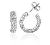 Silver & Co Five Row Pave 3/4 Hoop Cubic Zirconia Stud Earrings - Sterling Silver / Rhodium Plated