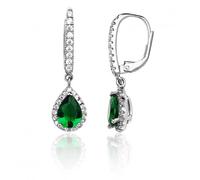 Silver & Co Green Pear Shape White Cubic Zirconia Drop Earrings - Sterling Silver / Rhodium Plated