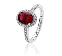 Silver & Co Halo Oval Ring with Red Cubic Zirconia SRG0025RU - - Size K - Sterling Silver / Rhodium Plated