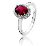 Silver & Co Halo Red White Oval Cubic Zirconia Ring SRG0038RU - - Size Q - Sterling Silver / Rhodium Plated